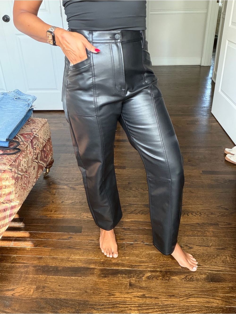 Women’s Black Faux Leather Straight-Leg Pants